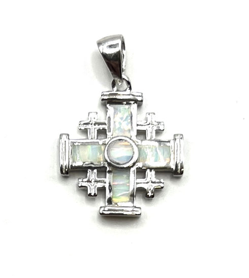 Sterling Silver with Opal Jerusalem Cross Pendant